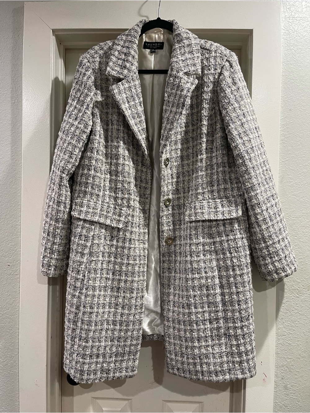 Laundry By Shelli Segal Gray Tweed Long Peacoat